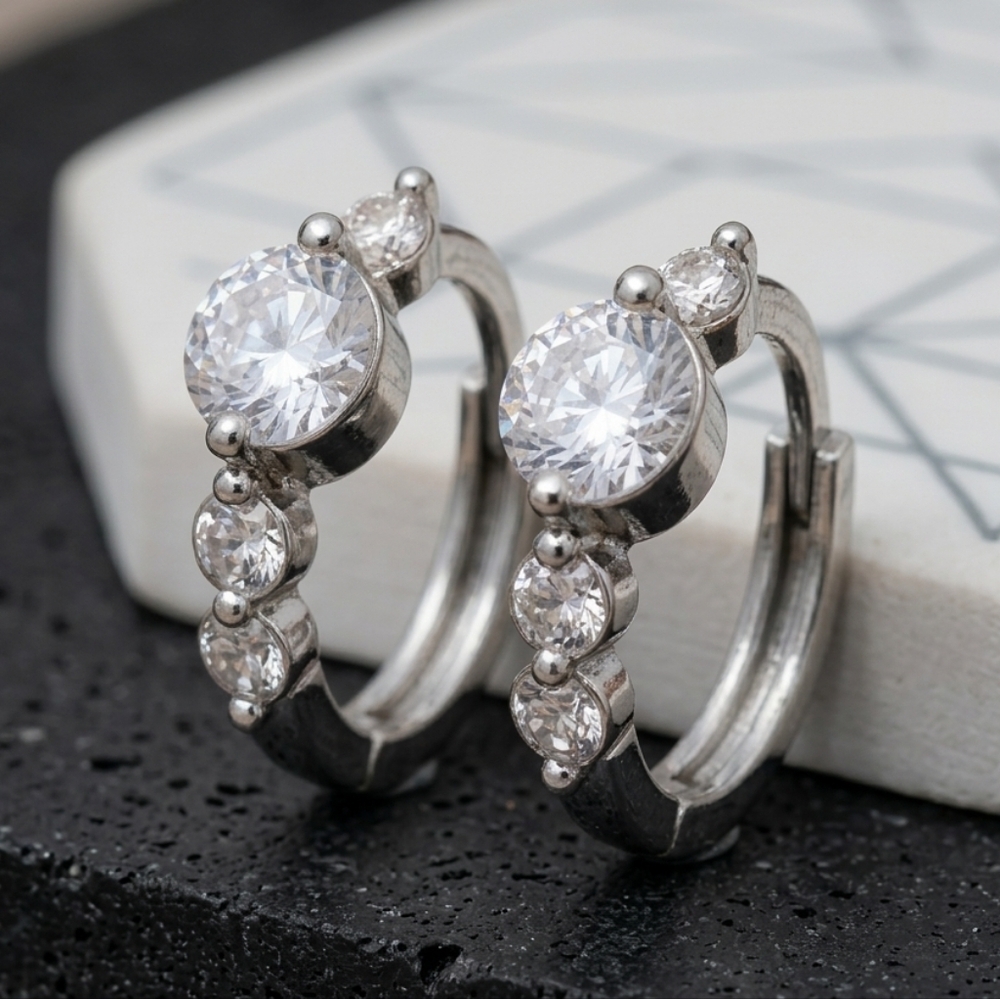 Dainty Sterling Silver CZ Huggie Hoop Earrings 0.45" Minimalist Stacking